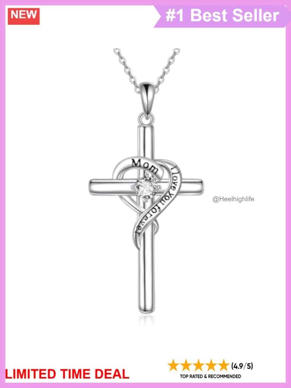 925 Sterling Silver Infinity Cross Necklace 18in Gift Box
